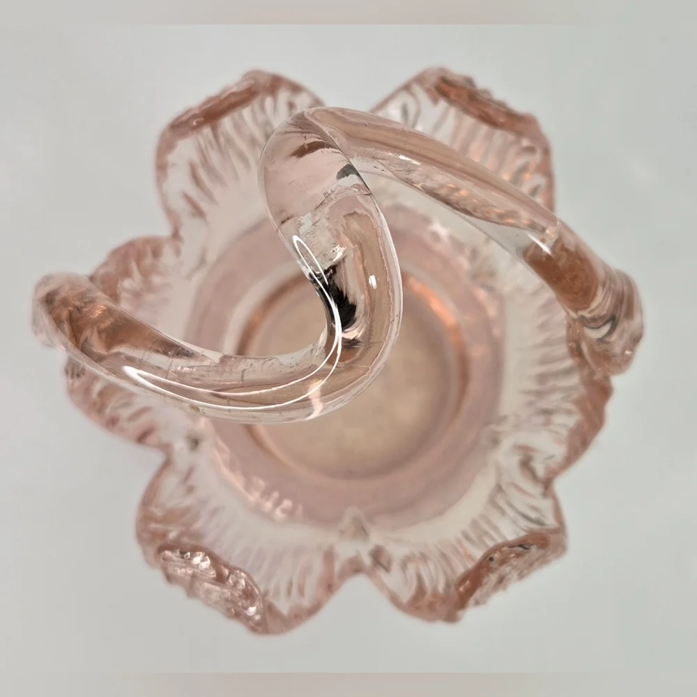 Vintage Art Glass Bonbonniere Basket Dish Pink Cloud 7" Tall - Picture 4 of 7